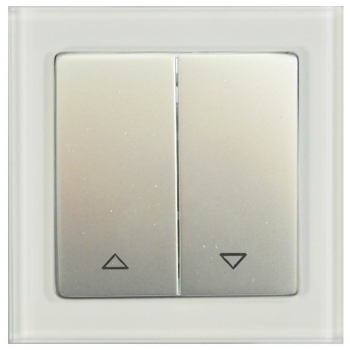 TABLET GLASS SHUTTER DOUBLE SWITCH WITH UP/DOWN--GLASS WHITE/SILVER PANEL