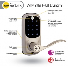 Yale Smart real Living Key Door Lock,  Phone App Remote Control,Touchscreen, User password, Z-Wave  with handgrip in Satin nicket 