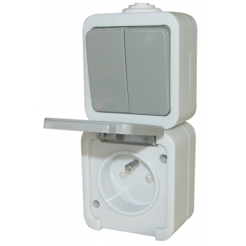 IP44 Waterproof Single 2-way switch with French socket -Grey-Mask