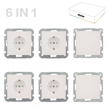 Face Single Switch*2pcs + Shucko socket*4pcs-White