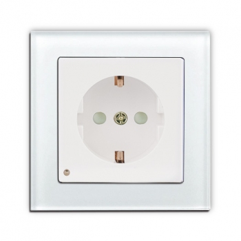 Face Glass Single Schuko Socket with LED-White glass frame