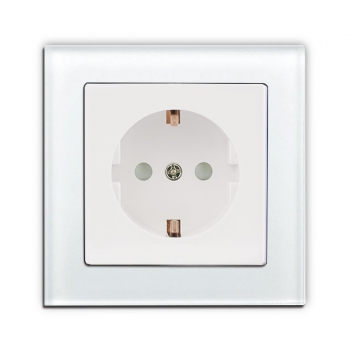 Face Glass Single Schuko Socket-White glass frame