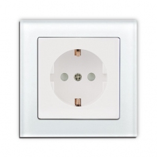 Face Glass Single Schuko Socket-White glass frame