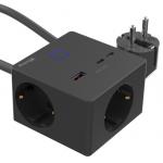 Socket3 with cable  3 SK+USB A+2C black