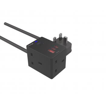 bSocket3 BT with 1.5m cable  3 BS+USB A+2C black