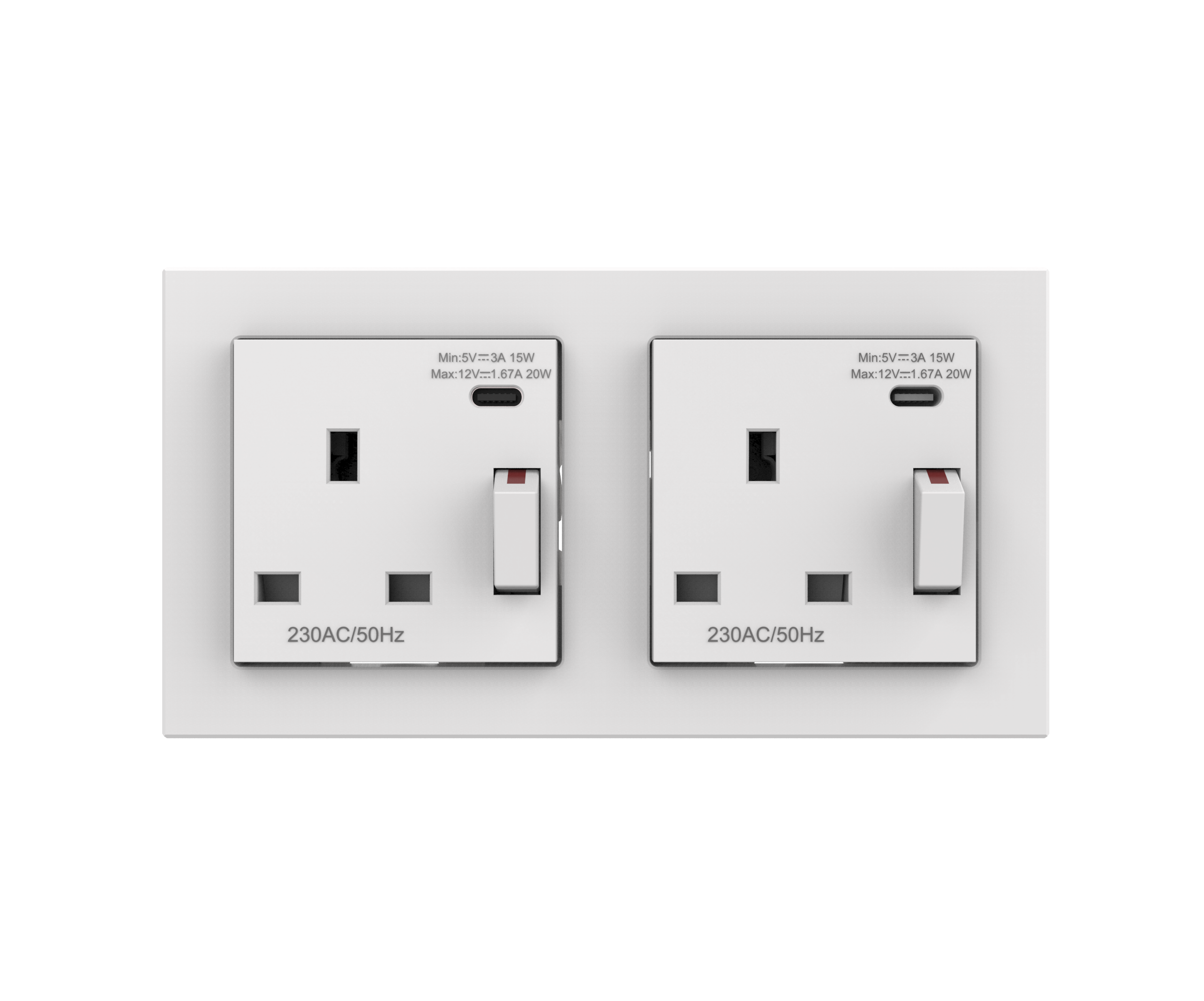 13A 2 gang DP swithed socket outlet with USB C